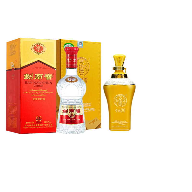 剑南春水晶剑浓香型白酒52度500mL +天佑德青稞白酒52度海拔4600