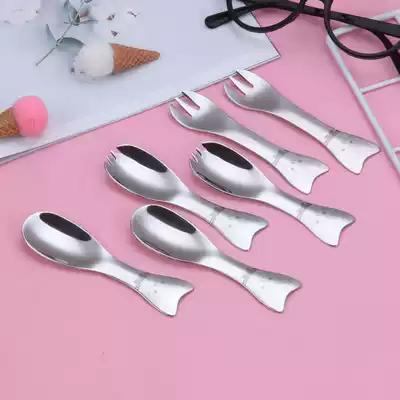 2 German 304 stainless steel children's eating spoon children children learn to eat spoon practice spoon baby fork spoon one