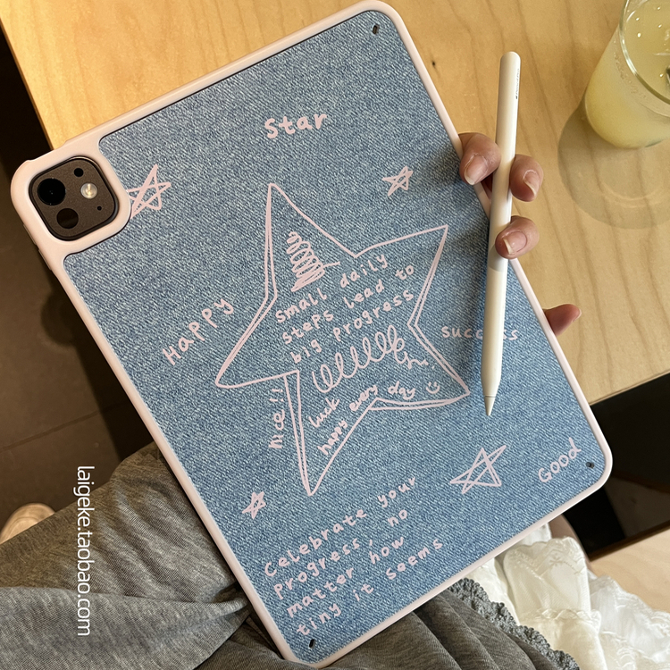 甜酷牛仔星星适用ipad11保护壳air7迷你6全包mini7防摔ari4/5平板Pro单面套2021第十代10.5英寸10.2无盖7/8/9
