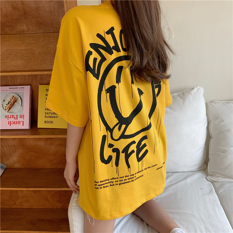 Real shot real price frequency letter has been modified short sleeve printed T-shirt for women