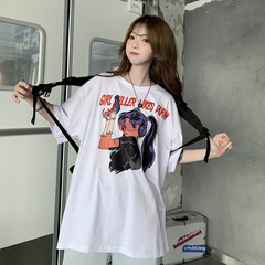 實拍網紅港風短袖T恤女夏季寬鬆ins白色上衣潮