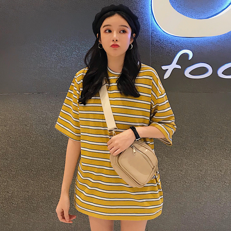 實拍恤女短袖寬鬆條紋衫