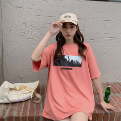 實拍原宿風短袖T恤女寬鬆半袖潮牌上衣