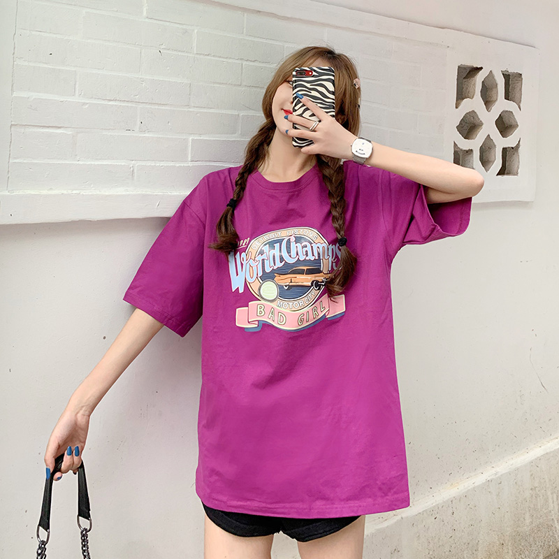 實拍ins網紅短袖T恤女2021年超火寬鬆上衣