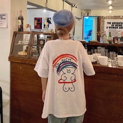 Real shot ins net red harbor style short sleeve T-shirt women's Retro loose upper garment