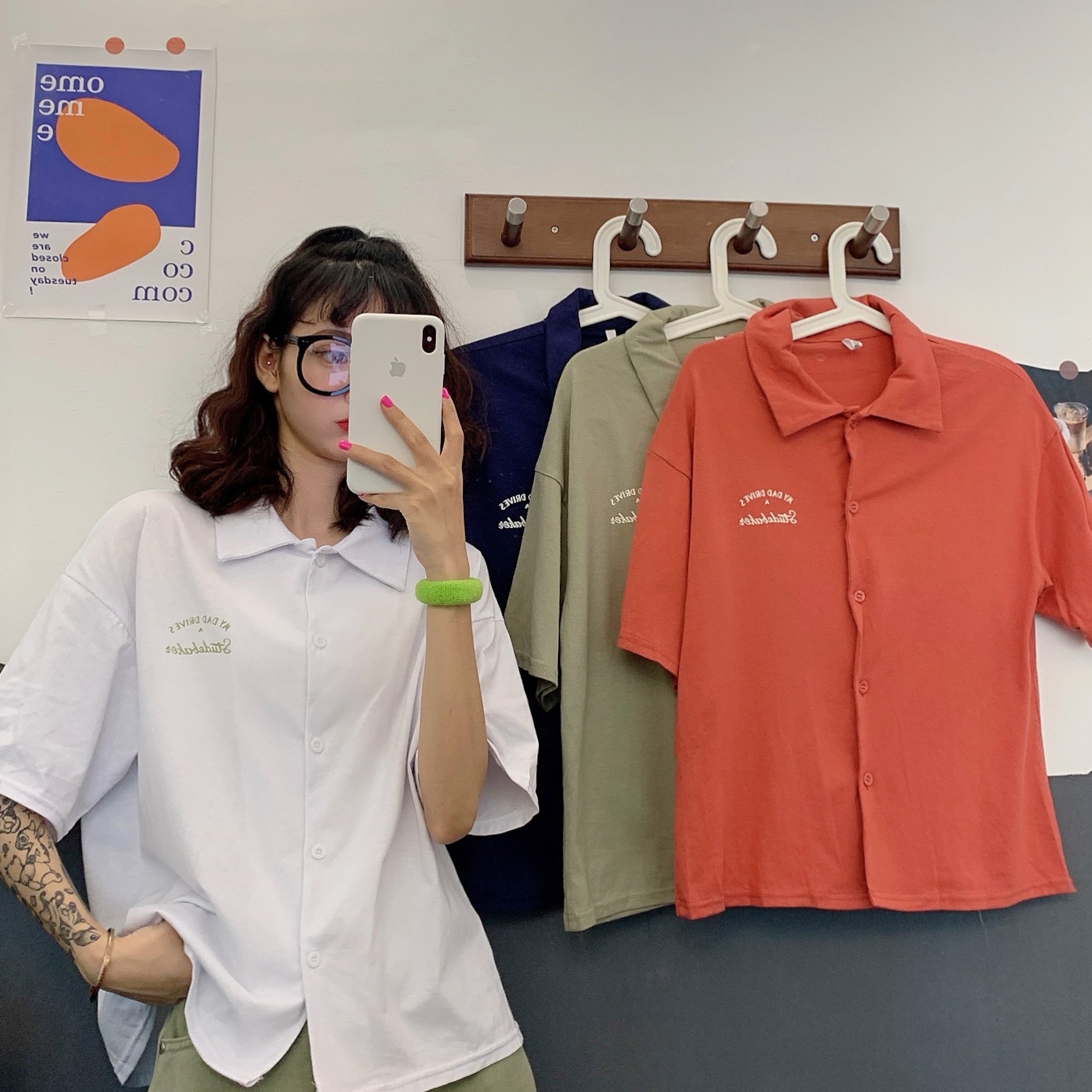 Real shot cotton collar T-shirt short sleeve summer new student Korean version loose