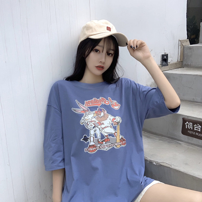 實拍原宿風短袖T恤女潮牌美式復古寬鬆上衣潮