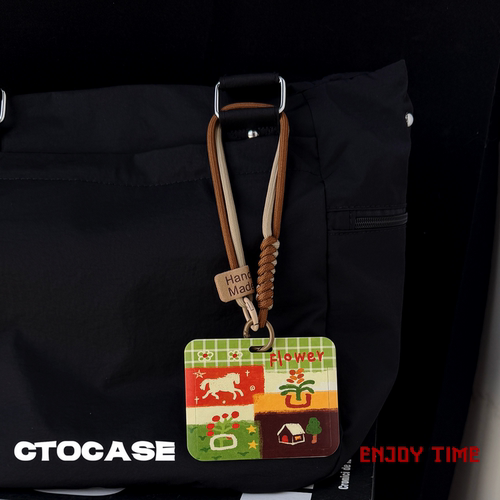 复古方格花卉拼贴防丢证件卡套