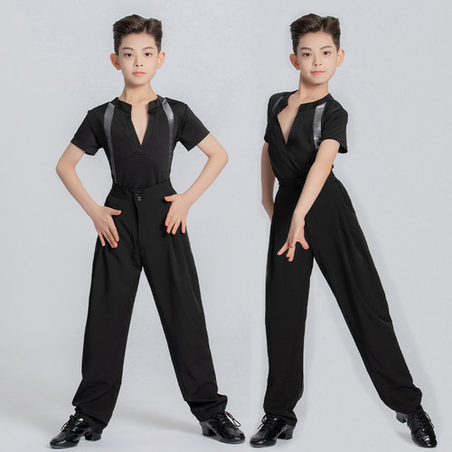 儿童拉丁舞服男童拉丁练功服男孩比赛少儿考级舞蹈服男生训练裤子
