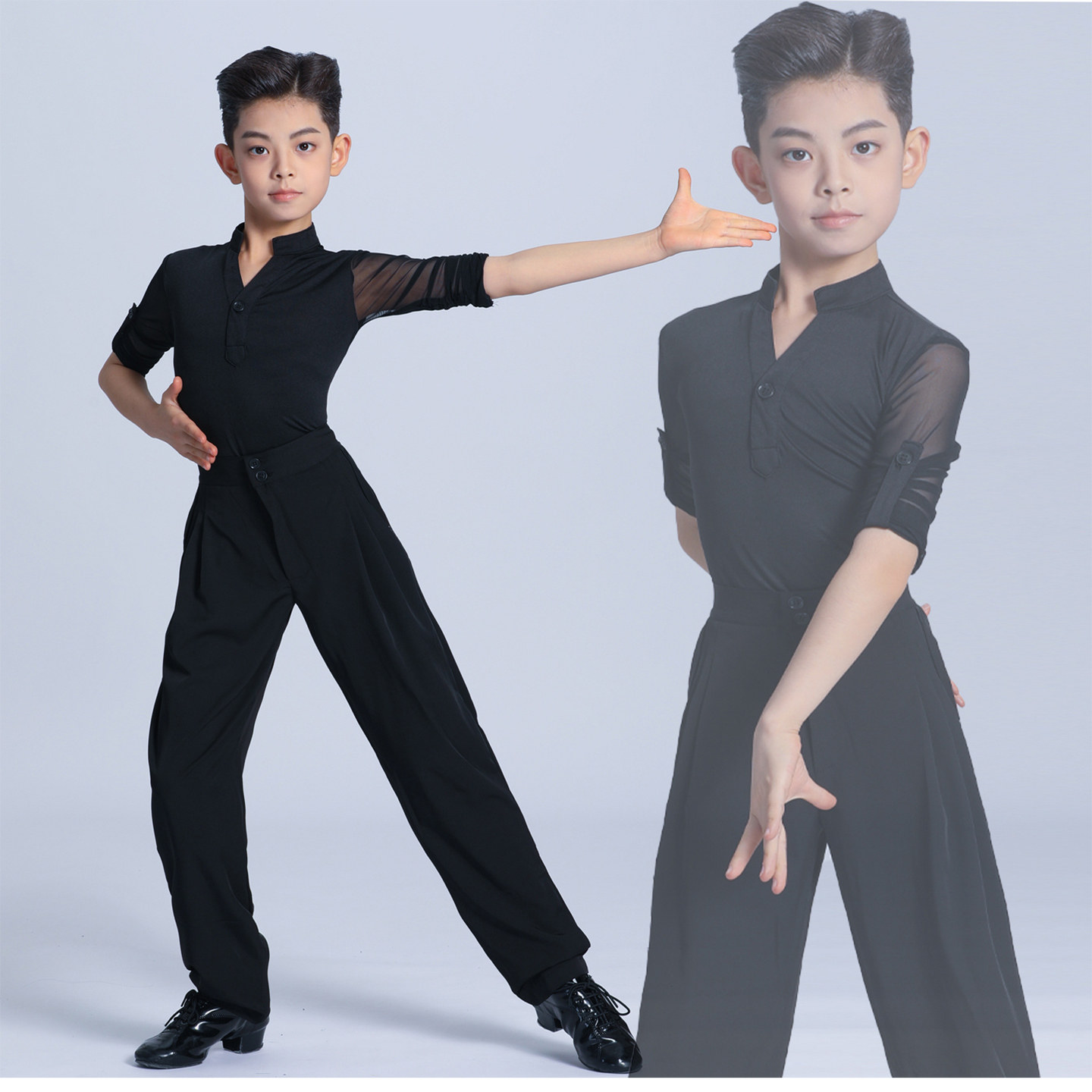 男童拉丁舞服黑色专业演出服比赛服舞蹈训练习套装儿童练功服新款