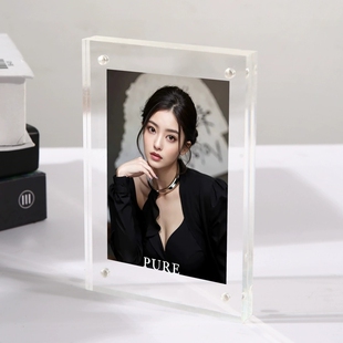 透明磁吸相框拍立得签名照片明星爱豆小卡片收纳3寸防尘展示摆台