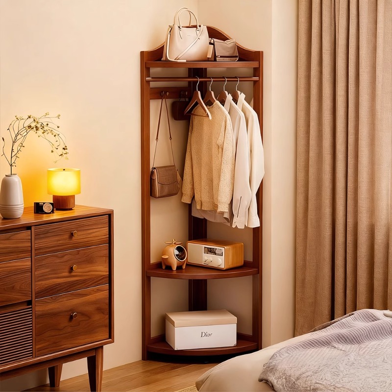 实木转角落地式不占空间的衣帽架