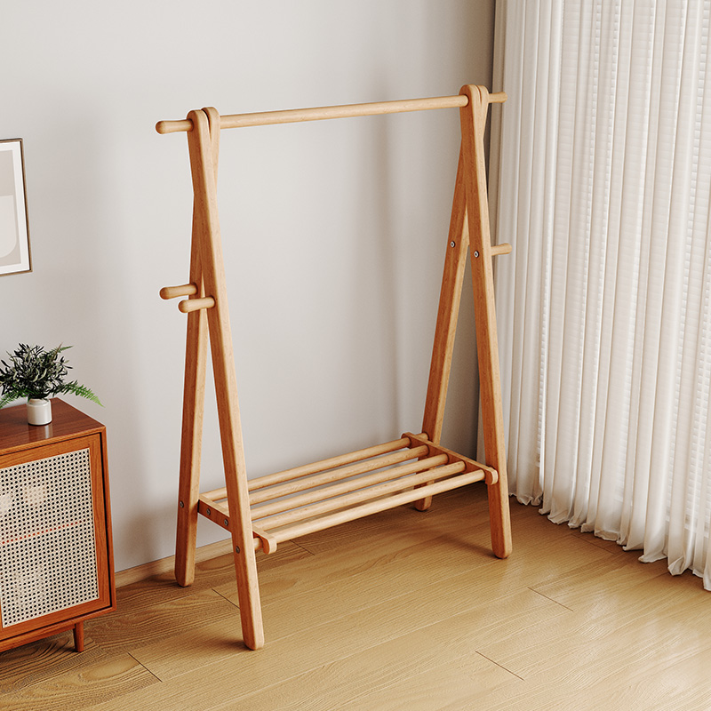 实木衣帽架落地卧室床边晚上放衣服的架子家用可折叠挂包置物架