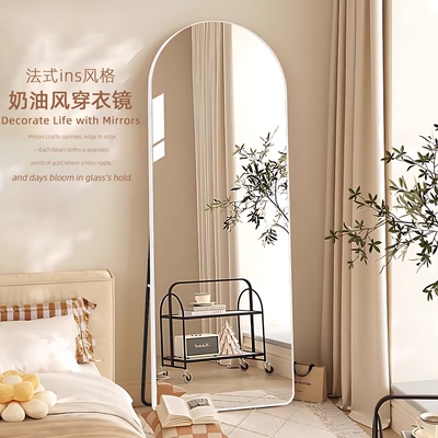 奶油风全身镜挂立两用轻奢穿衣镜