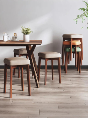 实木软包凳子高级感家用餐桌餐凳可叠放客人备用凳子加厚结实耐用