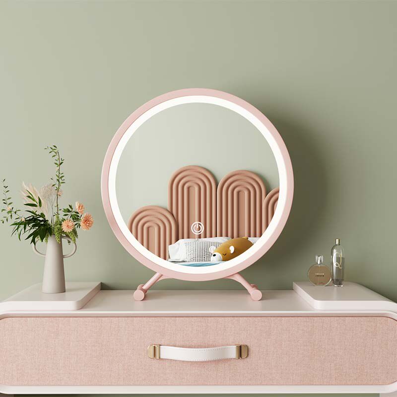 化妆镜女生卧室宿舍台式桌面带灯led智能补光异形法式梳妆台镜子