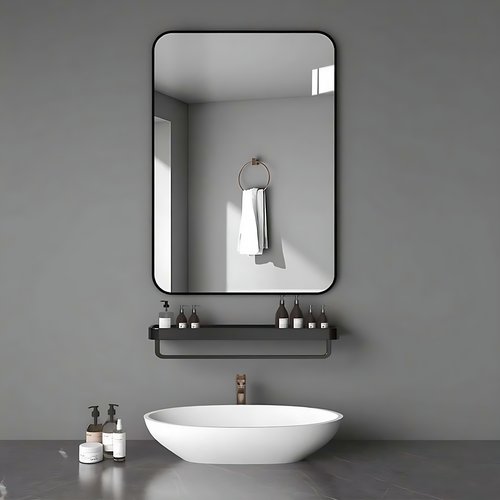 浴室镜卫生间洗手台镜子带置物架