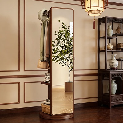 实木穿衣镜可旋转挂衣多功能镜子
