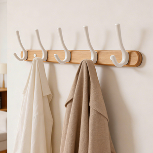 实木白色挂钩玄关门后排钩衣帽钩进门卧室墙壁挂衣架原木风免打孔