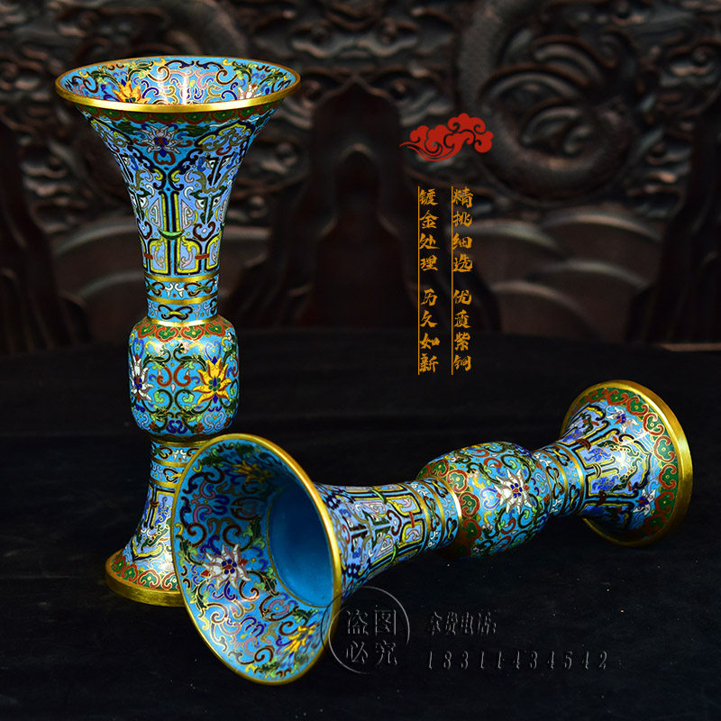 仿清代珐琅摆件北京景泰蓝花瓶12寸花觚瓶古董文玩铜胎掐丝工艺品