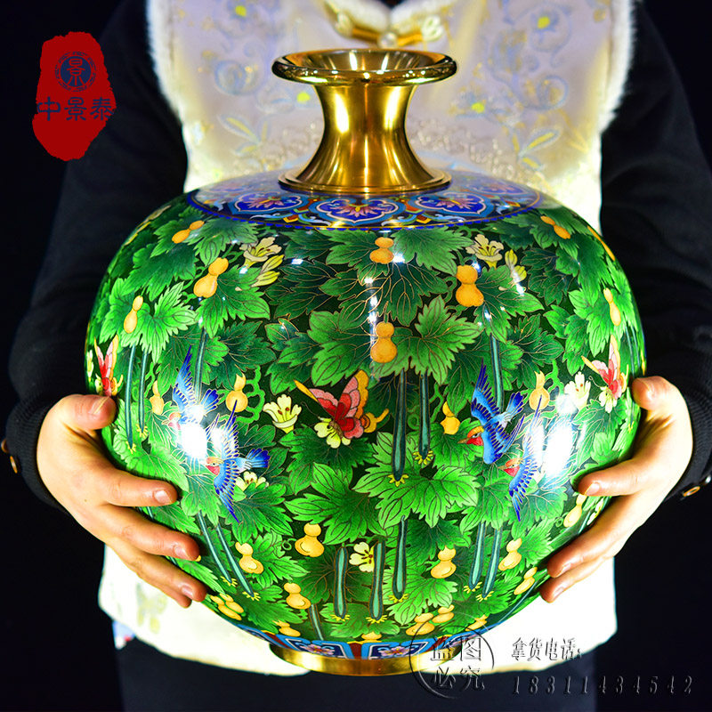 北京紫铜胎掐丝珐琅景泰蓝花瓶15寸夏之念福禄苹果尊乔迁贺寿礼品,特色手工艺,景泰蓝,淘宝优惠券,粉丝福利购,淘宝优惠卷