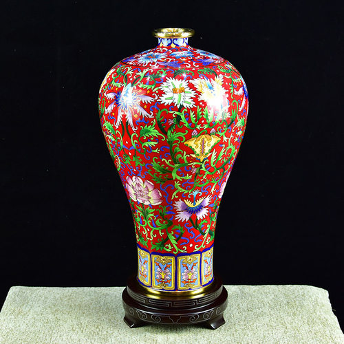 北京珐琅景泰蓝花瓶缠枝莲纹梅瓶