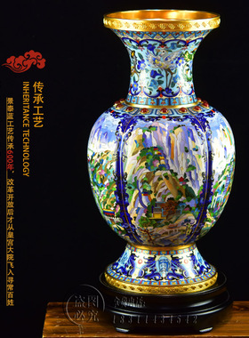 霍铁辉北京景泰蓝花瓶20寸江山永固五岳瓶纯手工铜胎掐丝珐琅摆件