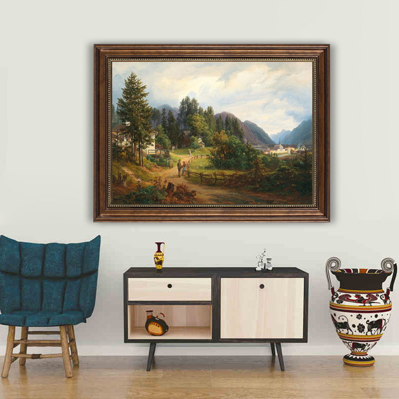 客厅沙发背景墙装饰画山水风景仿油画餐厅壁画欧式免打孔复古挂画图片