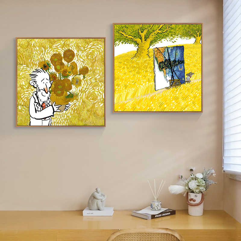 梵高世界名画卧室酒店装饰画星空麦田壁画客厅儿童小众向日葵挂画