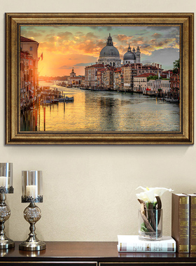 美式餐厅装饰画客厅挂画高级感风景欧式走廊过道仿油画卧室壁画