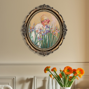 法式轻奢卧室装饰画欧式复古雕花椭圆形客厅挂画可挂墙相框小摆件