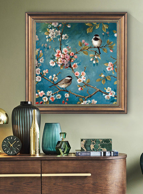 美式餐厅装饰画背景墙挂画卧室床头摆放欧式复古客厅饭厅花鸟壁画