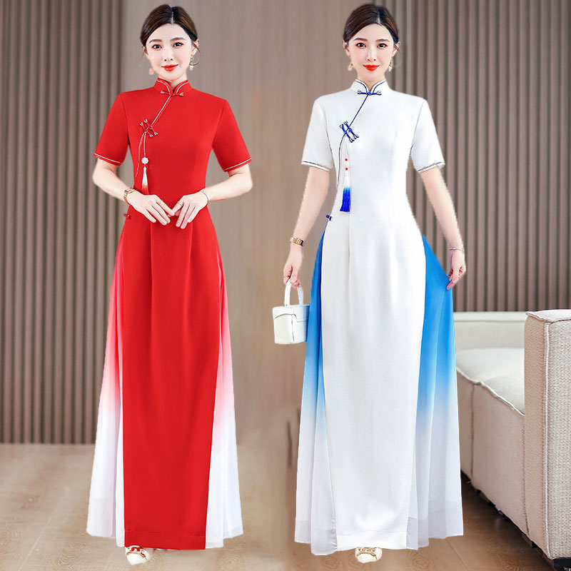 礼仪小姐迎宾颁奖服装大合唱团演出服旗袍茶艺主持人古筝表演礼服图片
