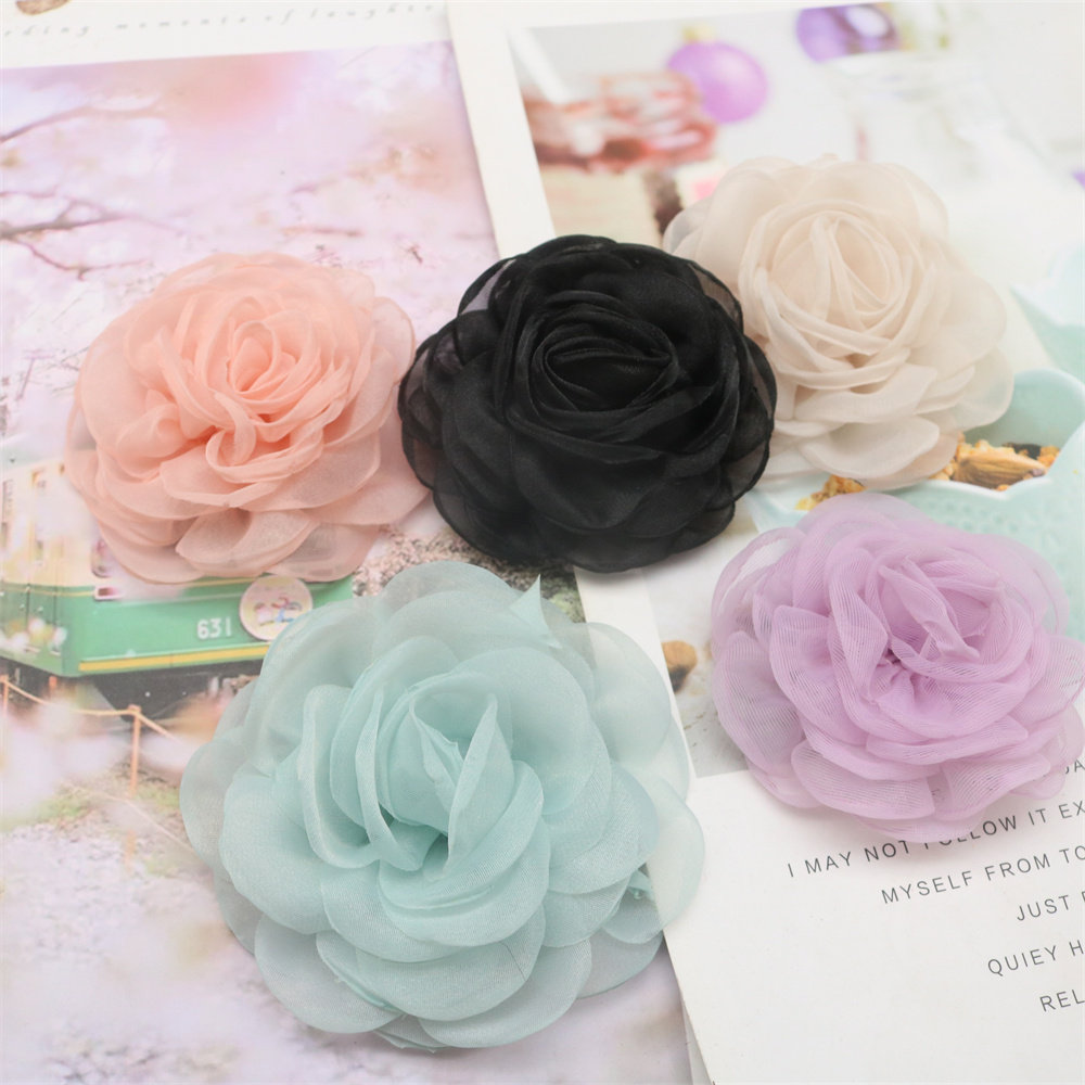 高品质纱花立体玫瑰花朵DIY手工花头 头饰装饰发夹发绳服饰材料