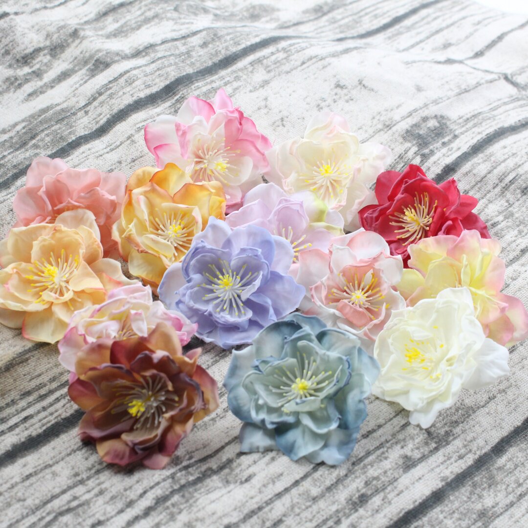 新款仿真烧边山茶花古风花朵材料 diy手工假花绢花汉服头饰装扮花