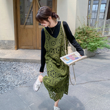 绿色镂空罩衫连衣裙两件套女春秋2025新款超火绝美巨好看韩系减龄，女装套装/套裙，2C066