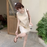 夏季新款韩系氛围感穿搭时尚大方得体气质感彩色钉珠小香风连衣裙，女装连衣裙，2C066