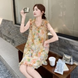 木耳边碎花无袖连衣裙女夏2025新款小个子甜美风度假小个子爆款，女装连衣裙，2C066