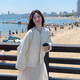 新中式国风白色棒球服外套女秋2025新款超火好看高级小众夹克上衣，女装短外套，2C066