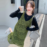 绿色镂空罩衫连衣裙两件套女春秋2025新款超火绝美巨好看韩系减龄，女装套装/套裙，2C066