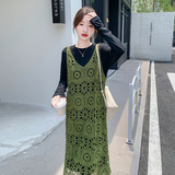 绿色镂空罩衫连衣裙两件套女春秋2025新款超火绝美巨好看韩系减龄，女装套装/套裙，2C066