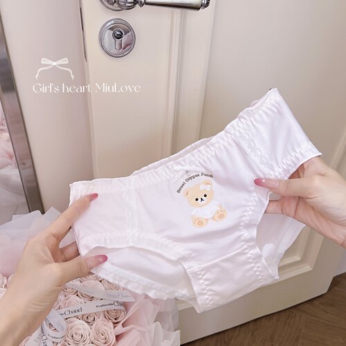 Cute bear~洛丽塔甜美小熊印花纯棉内裤舒适木耳边全棉可爱女