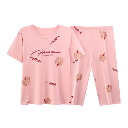 睡衣女夏季纯棉短袖七分裤韩版外穿春秋妈妈薄款大码家居服两件套