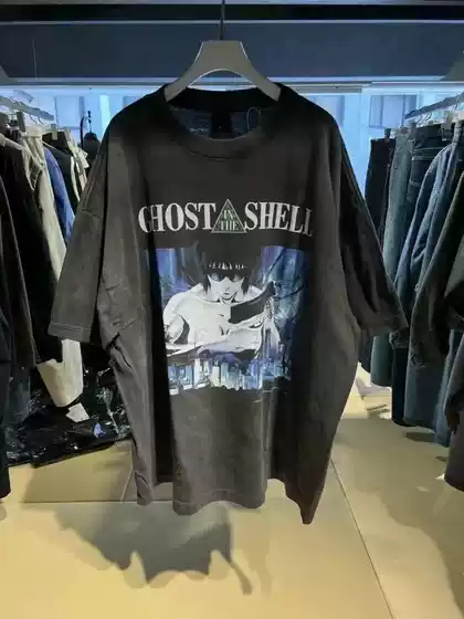 Saint Michael X Ghost in the Shell Tee Gits Distressed Vintage Short Sleeve T-Shirt Unisex Trendy