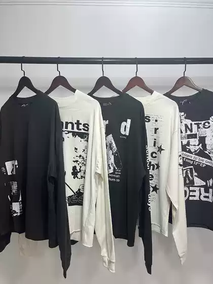 Erd Melancholic Rich Second-Generation Portrait Graffiti Casual Unisex Cleanfit Style High Street Long-Sleeve T-Shirt