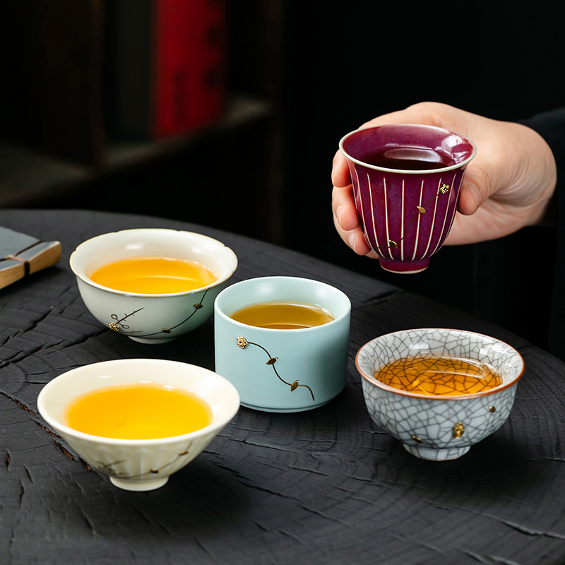 五大名窑功夫茶杯新款高颜值主人杯锔钉品茗杯女士精致喝茶小杯子