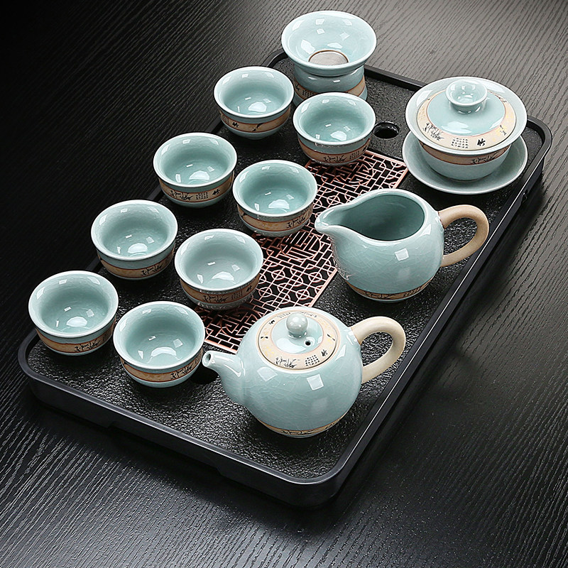 功夫茶具套组家用小套哥窑茶壶盖碗茶杯干泡盘办公室会客整套茶器
