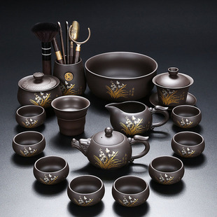 紫砂幽谷兰香龙壶功夫茶具老泥描金紫砂壶泡茶壶轻奢高档喝茶茶杯