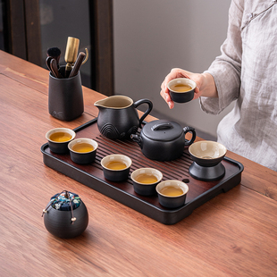 家用办公会客陶瓷茶壶茶杯茶盘泡茶专用整套 黑陶远山功夫茶具套装