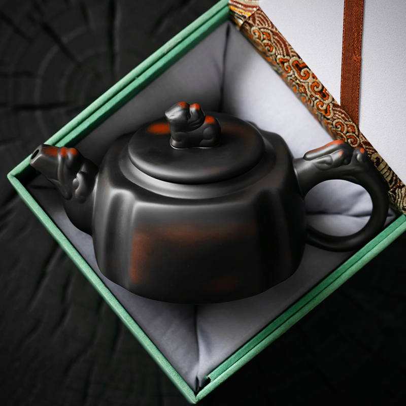 紫陶茶壶原矿老泥四方貔貅壶手工壶家用复古泡茶器大容量单壶礼盒